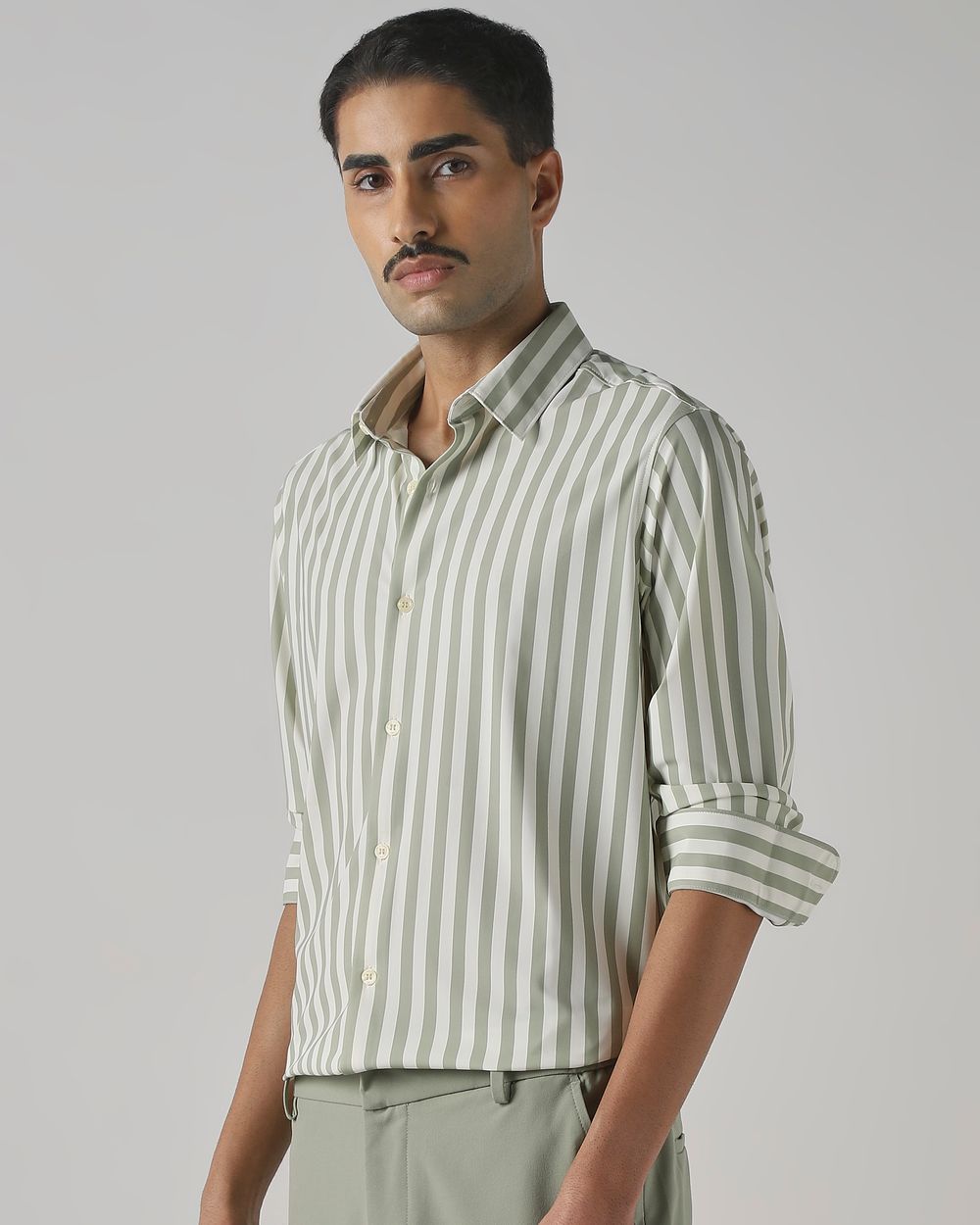 Light Green Candy Stripe Stretch Slim Fit Casual Shirt