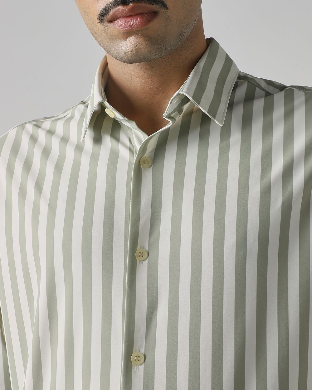 Light Green Candy Stripe Stretch Slim Fit Casual Shirt
