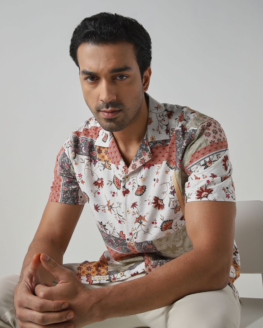 Multicolour Patchwork Print Relaxed Fit Casual Shirt