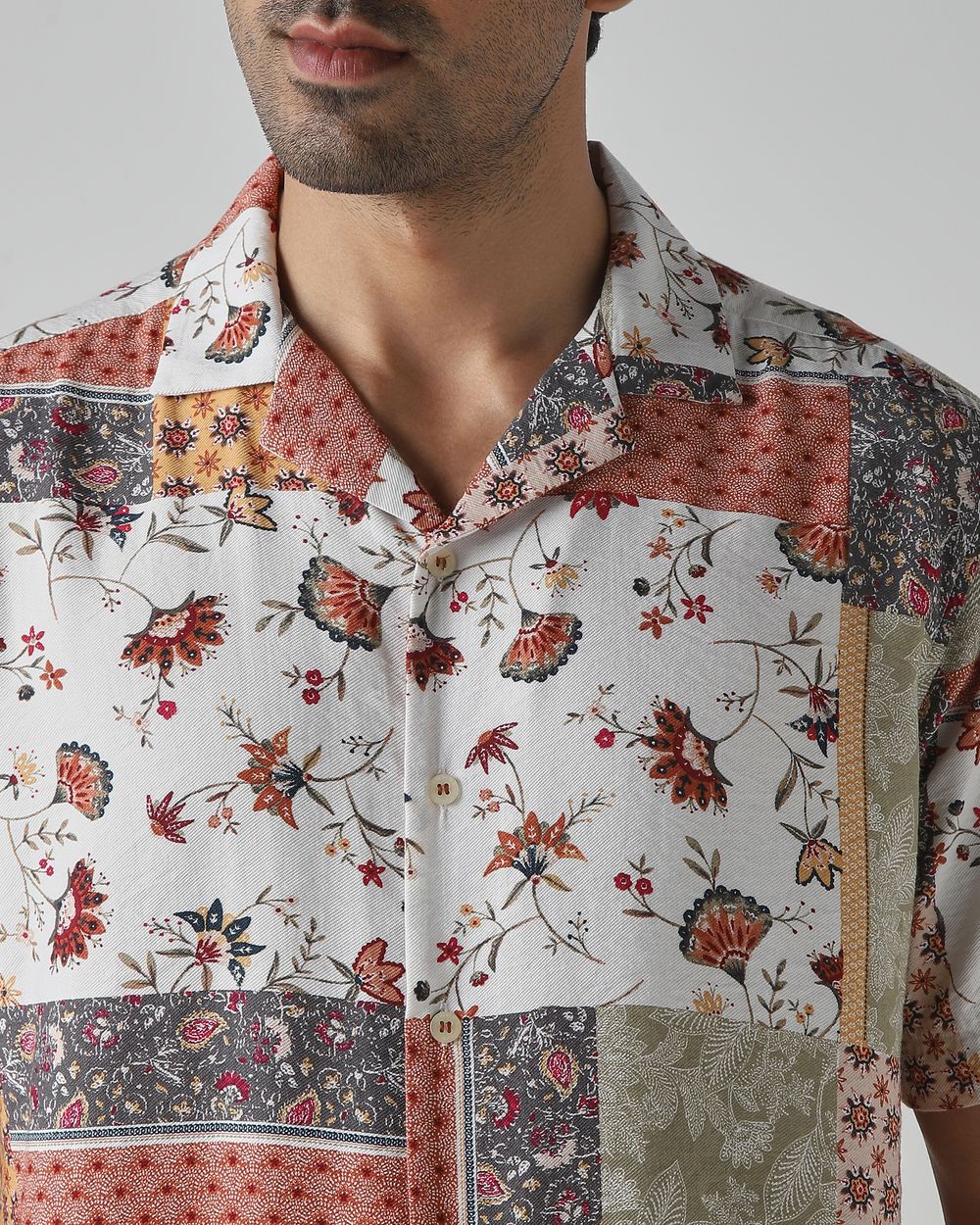 Multicolour Patchwork Print Relaxed Fit Casual Shirt