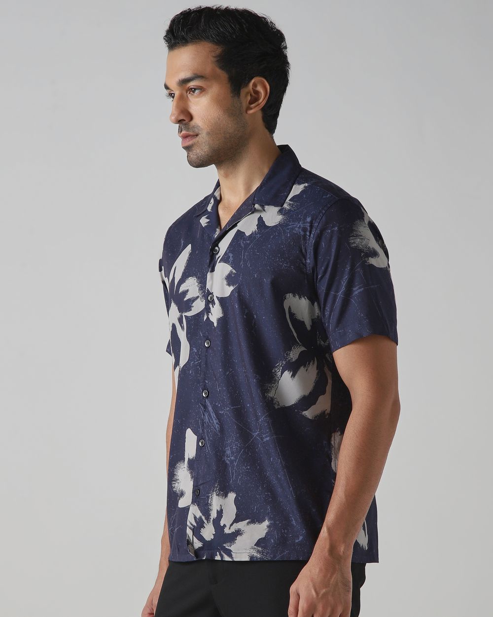 Navy Floral Print Relaxed Fit Casual Shirt