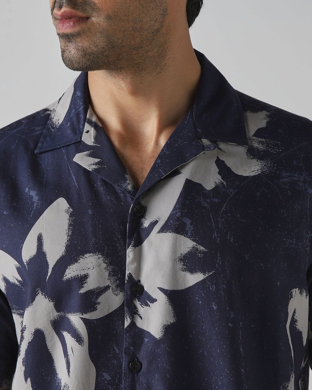 Navy Floral Print Relaxed Fit Casual Shirt