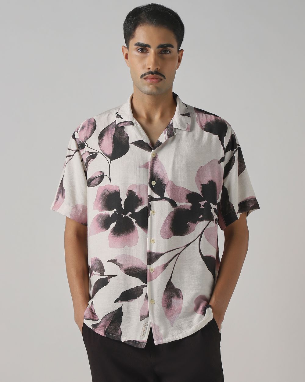 Off White Floral Print Relaxed Fit Casual Shirt