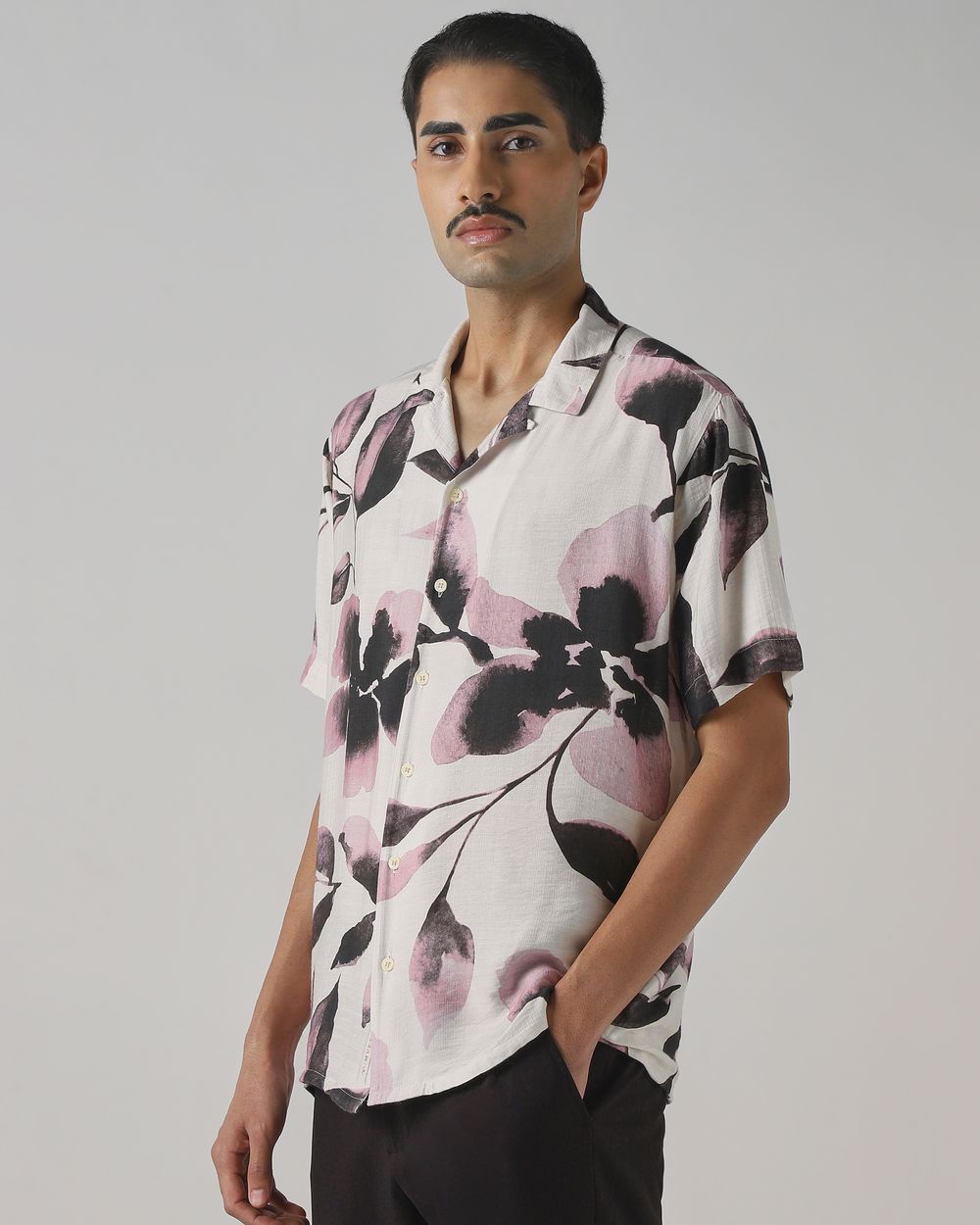 Off White Floral Print Relaxed Fit Casual Shirt