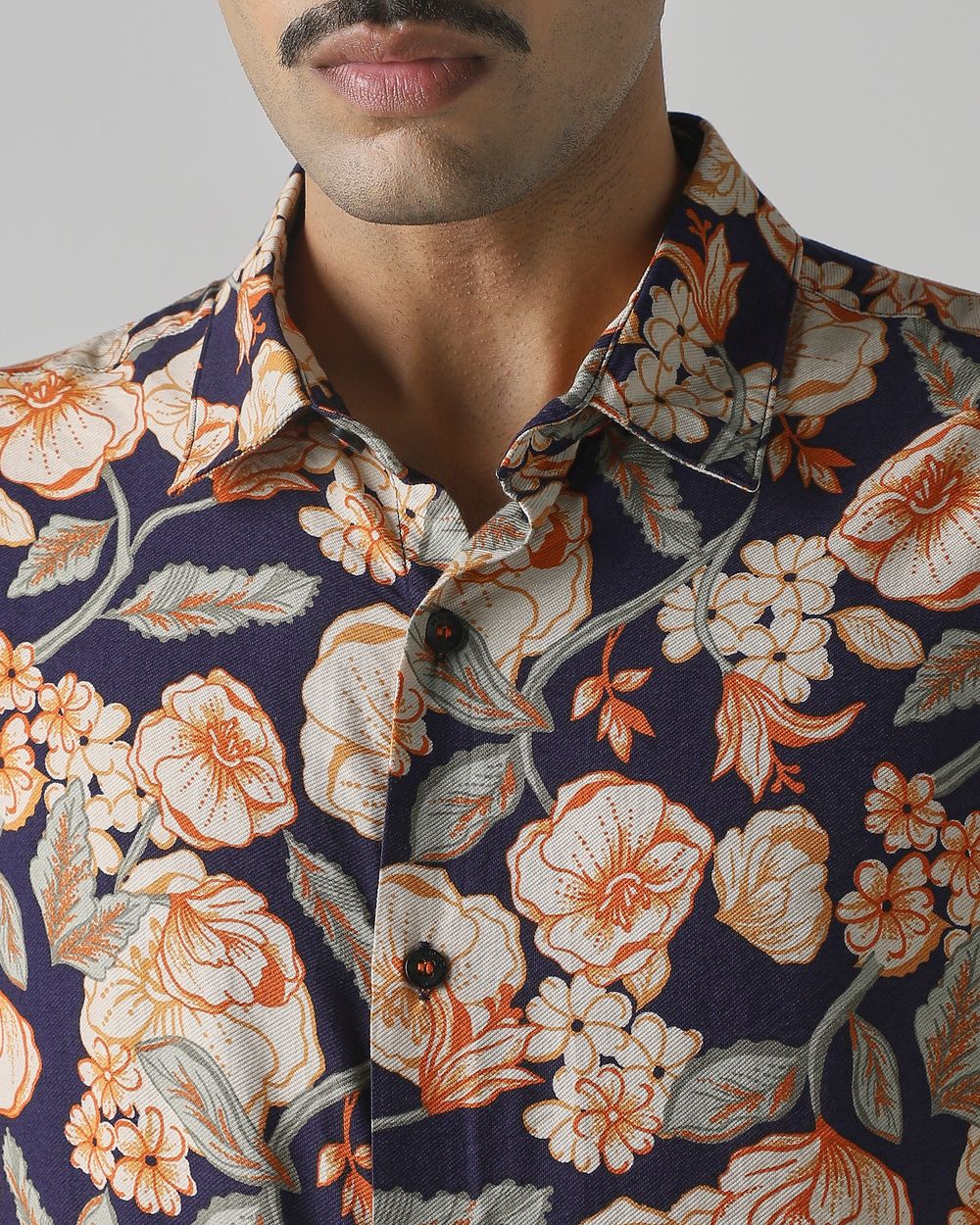 Navy Floral Print Slim Fit Casual Shirt