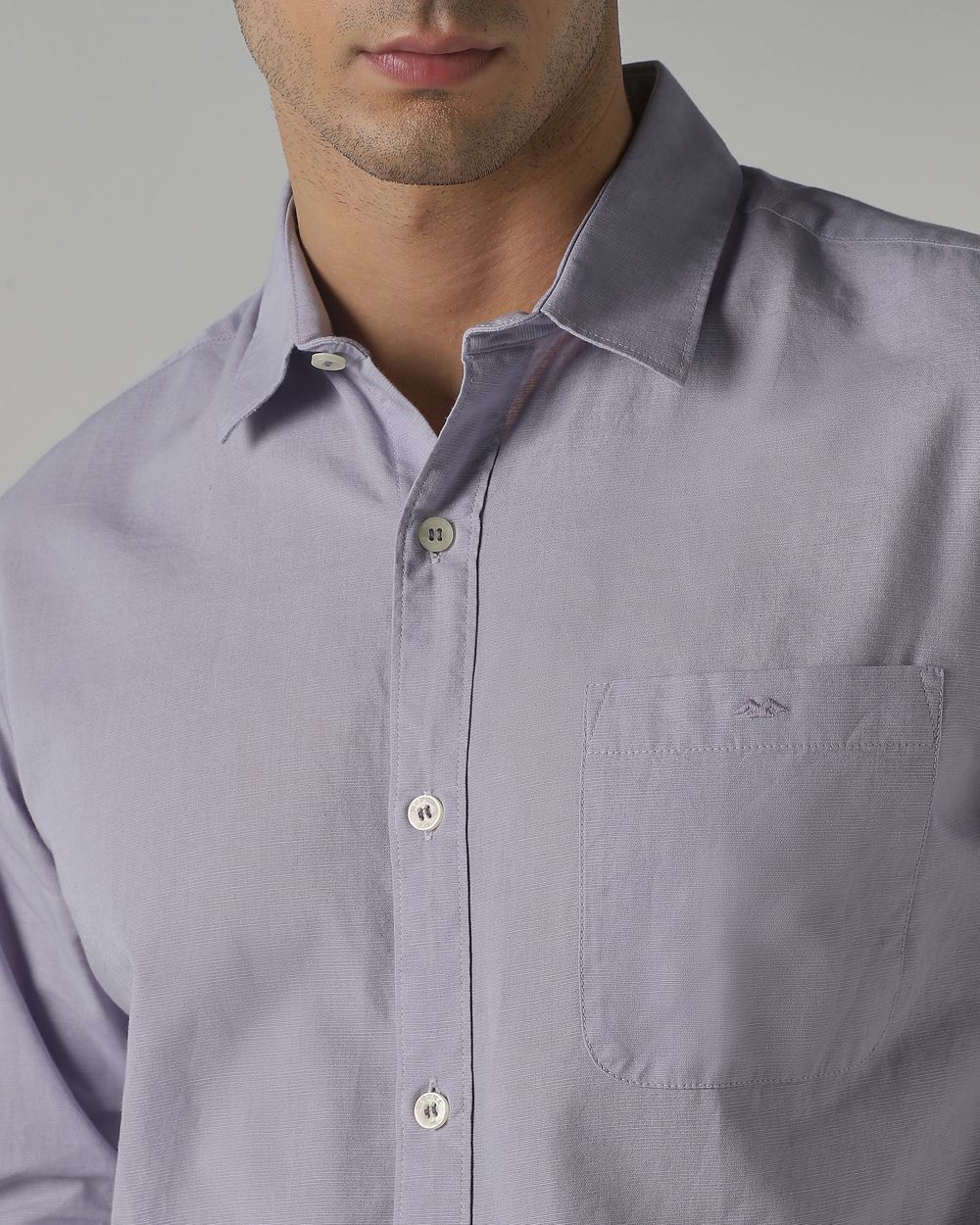 Lilac Cotton Linen Plain Slim Fit Casual Shirt