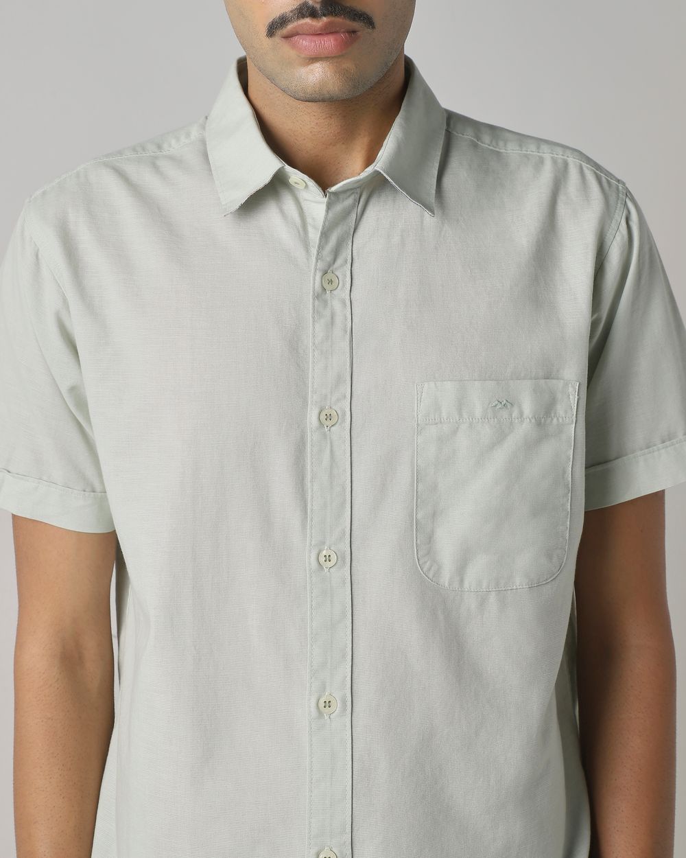Light Green Cotton Linen Plain Slim Fit Casual Shirt
