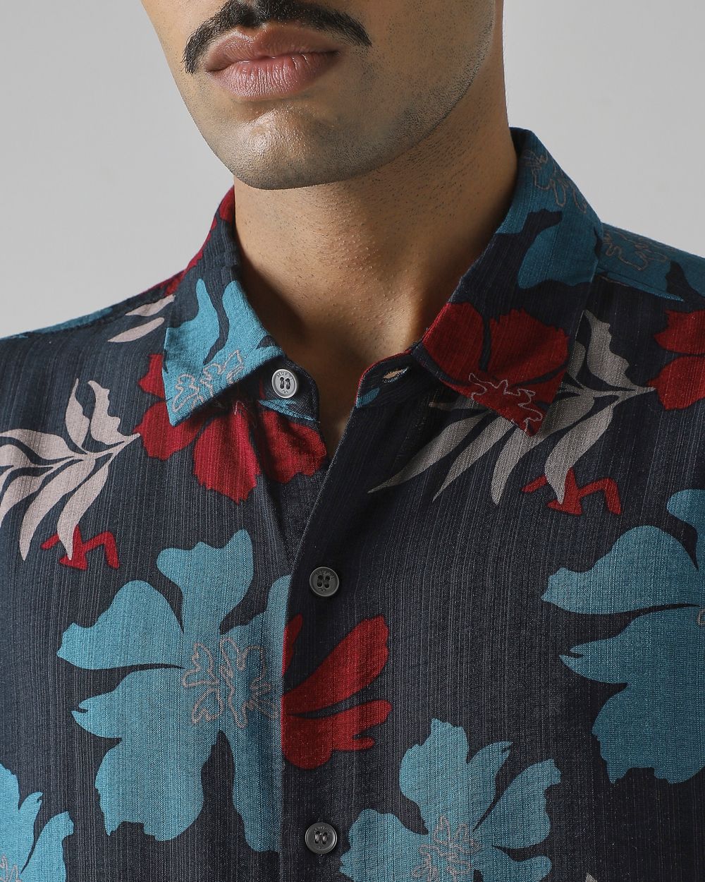 Dark Green Floral Print Slim Fit Casual Shirt