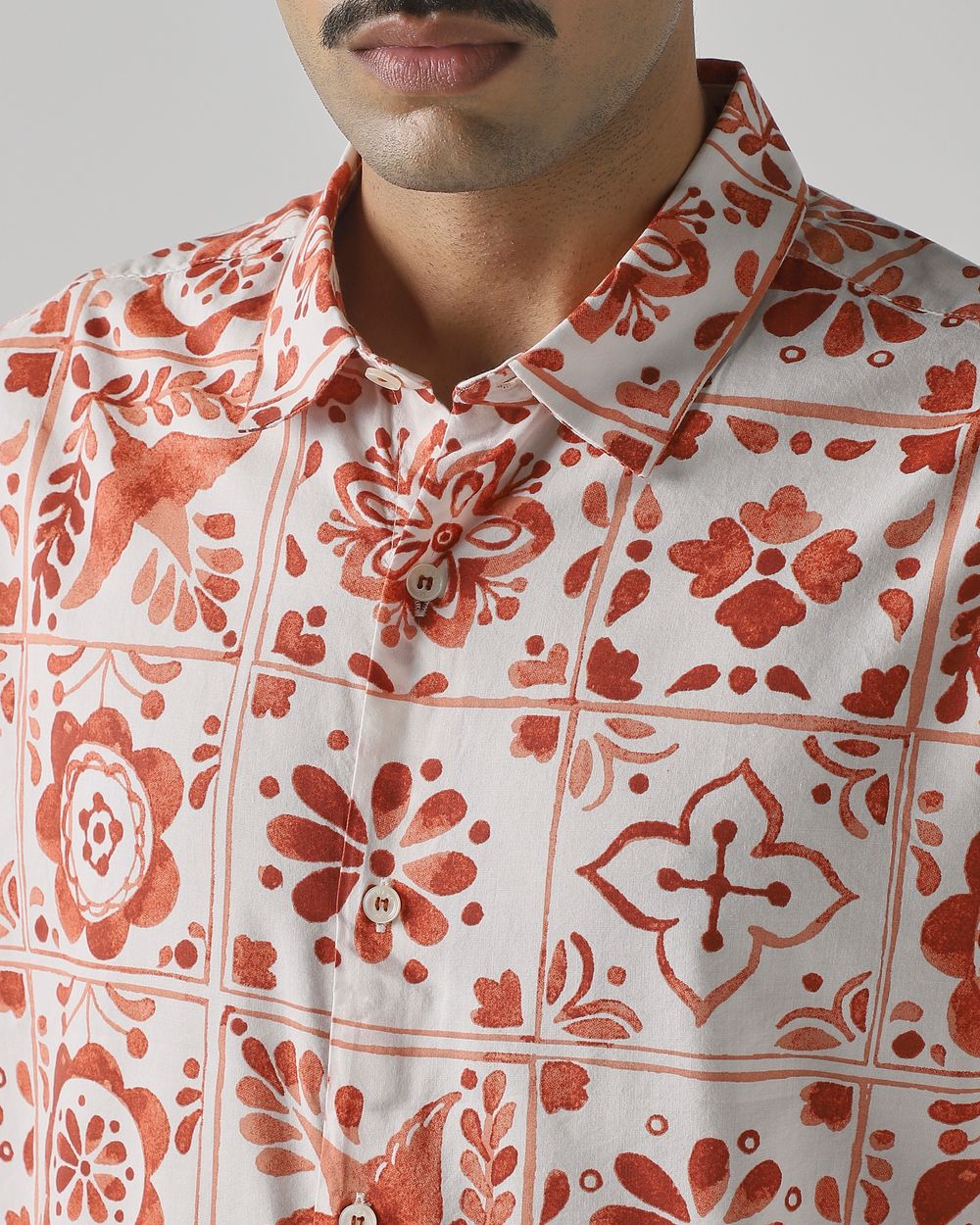 Rust Tile Print Slim Fit Casual Shirt