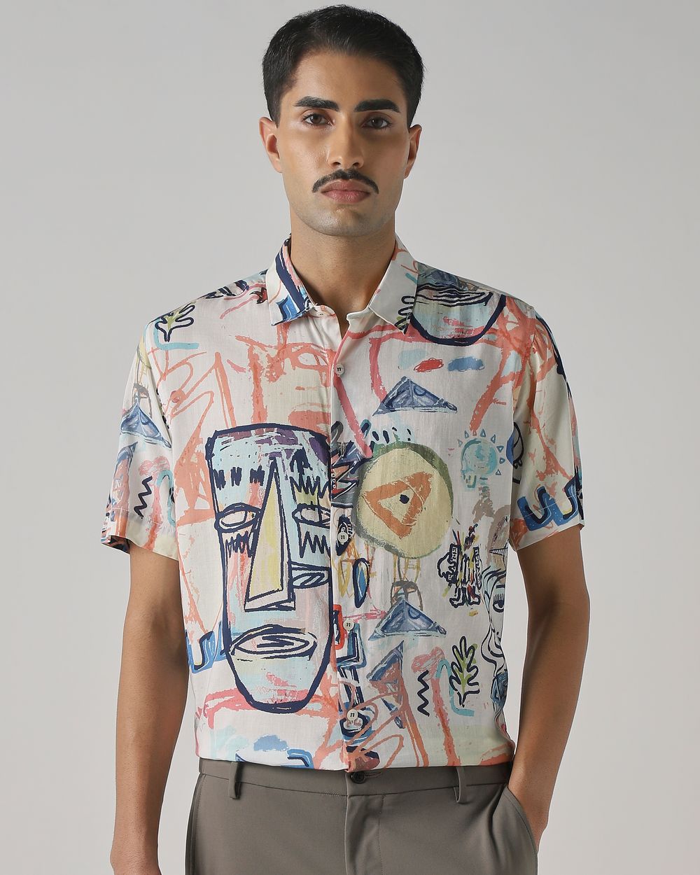 Multi Abstract Print Slim Fit Casual Shirt