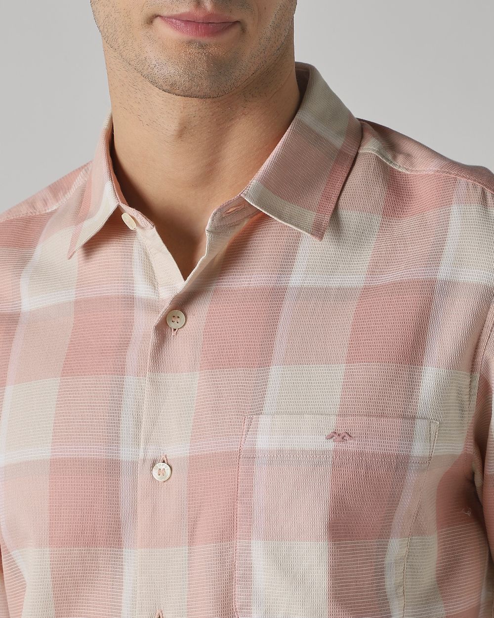 Pink Textured Check Slim Fit Casual Shirt
