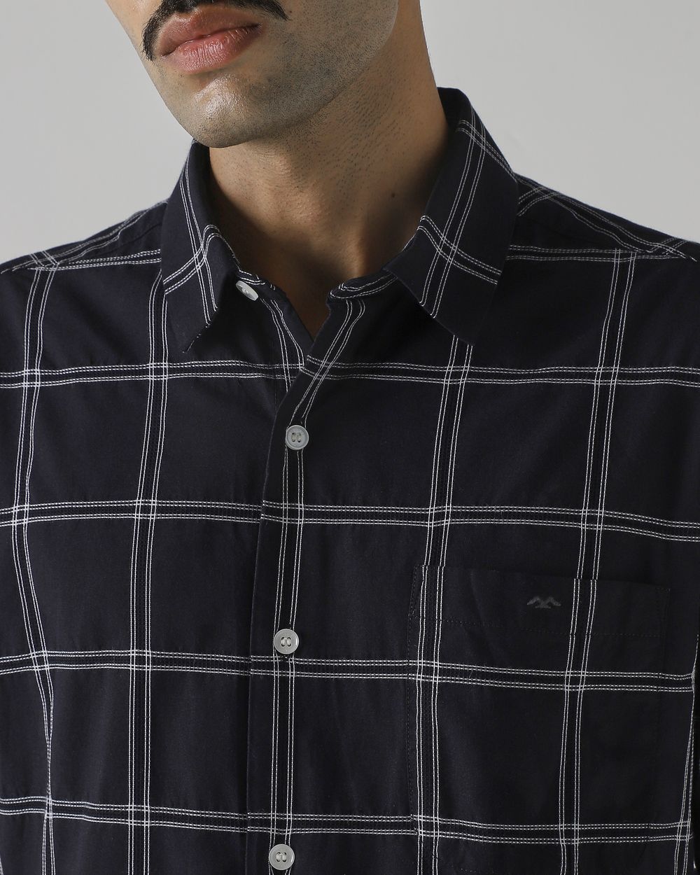 Black Textured Check Slim Fit Casual Shirt