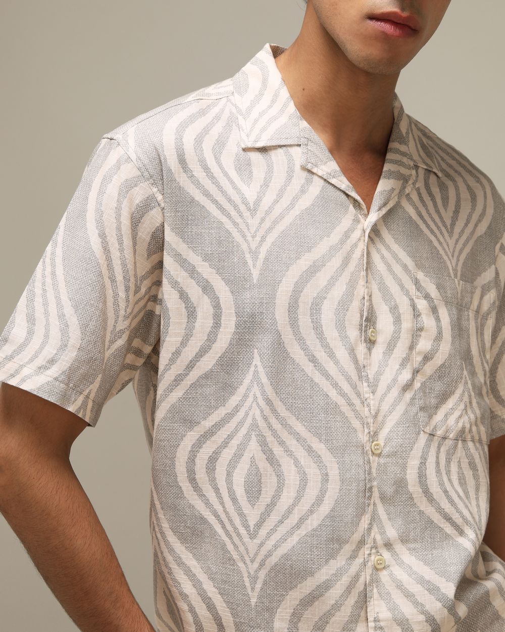 Light Olive Abstract Print Loose Fit Casual Shirt