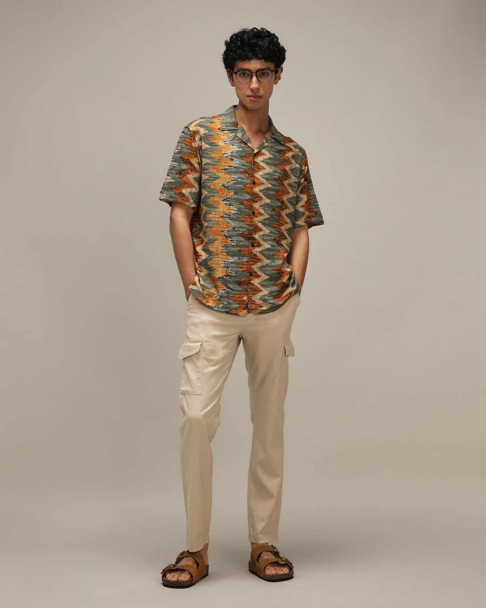 Olive Resort Print Loose Fit Casual Shirt