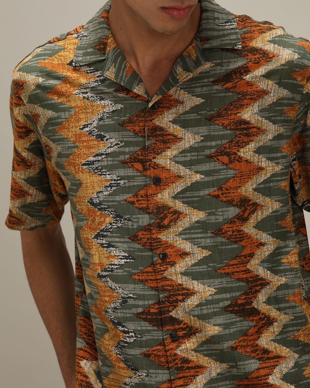 Olive Resort Print Loose Fit Casual Shirt