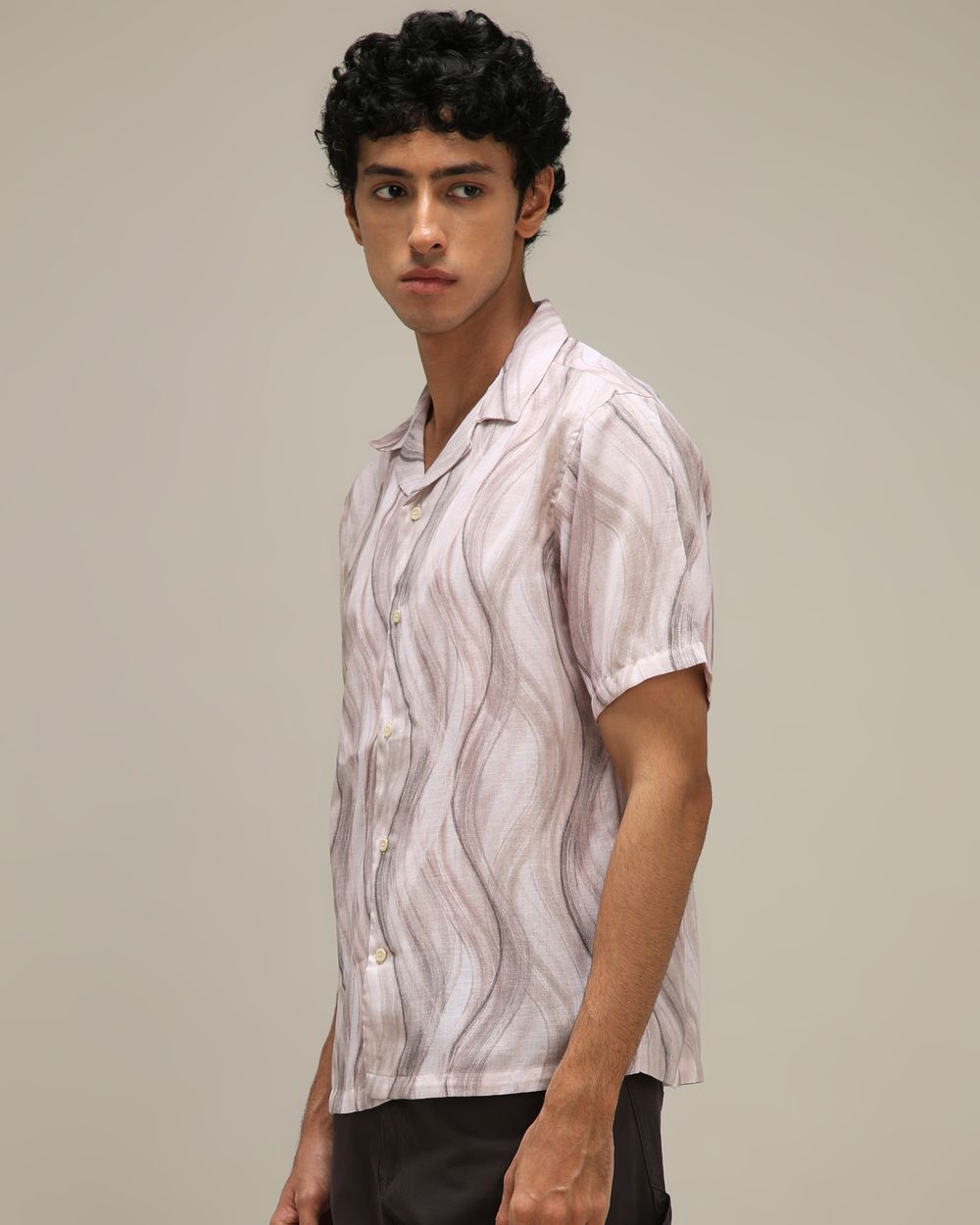 Beige Abstract Print Loose Fit Casual Shirt
