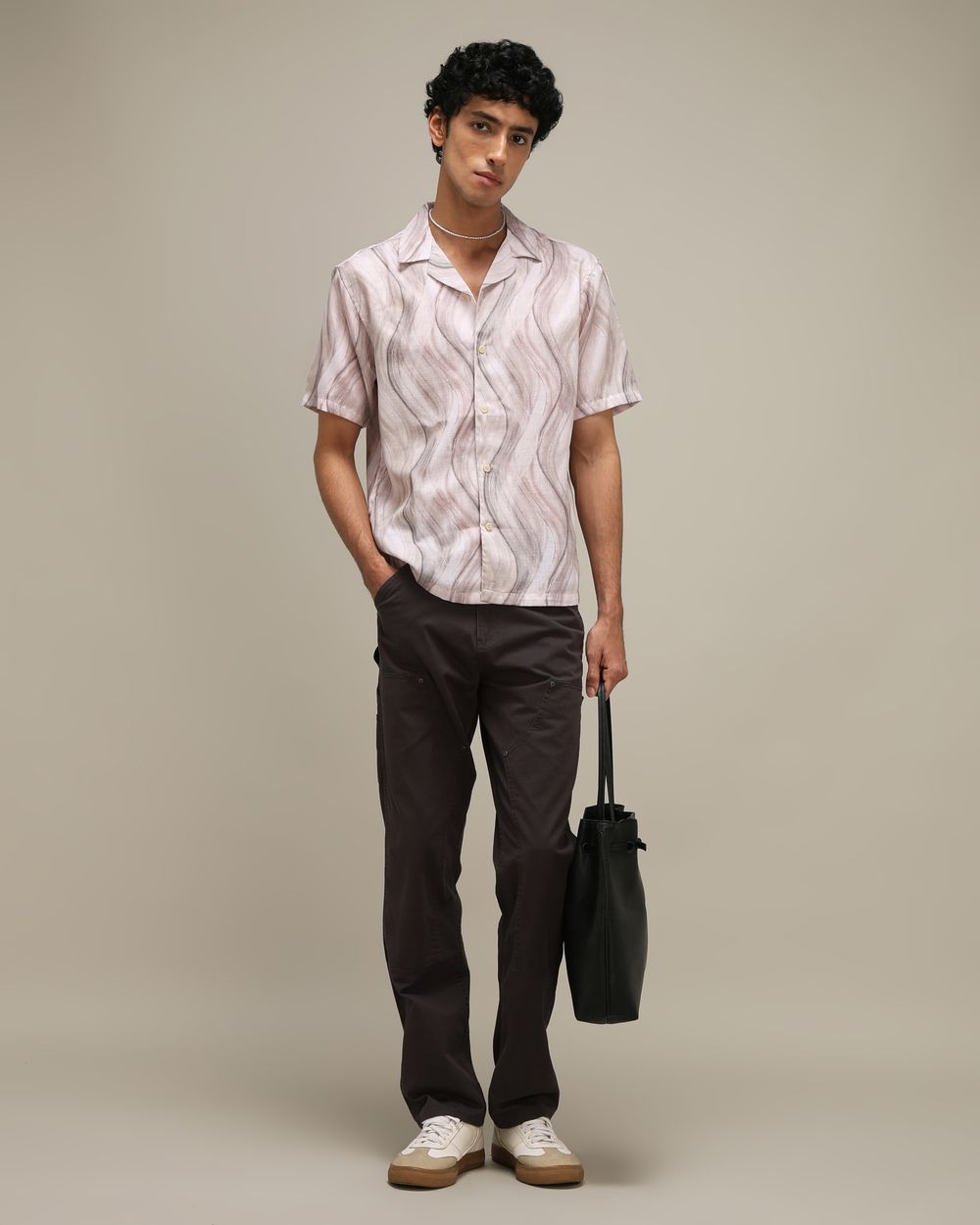 Beige Abstract Print Loose Fit Casual Shirt