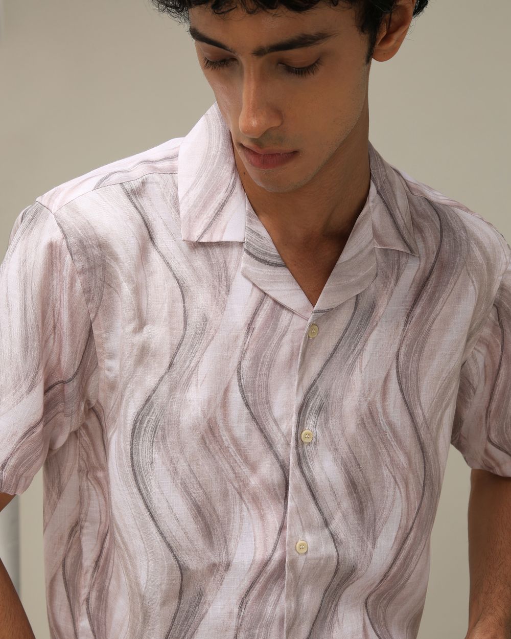 Beige Abstract Print Loose Fit Casual Shirt