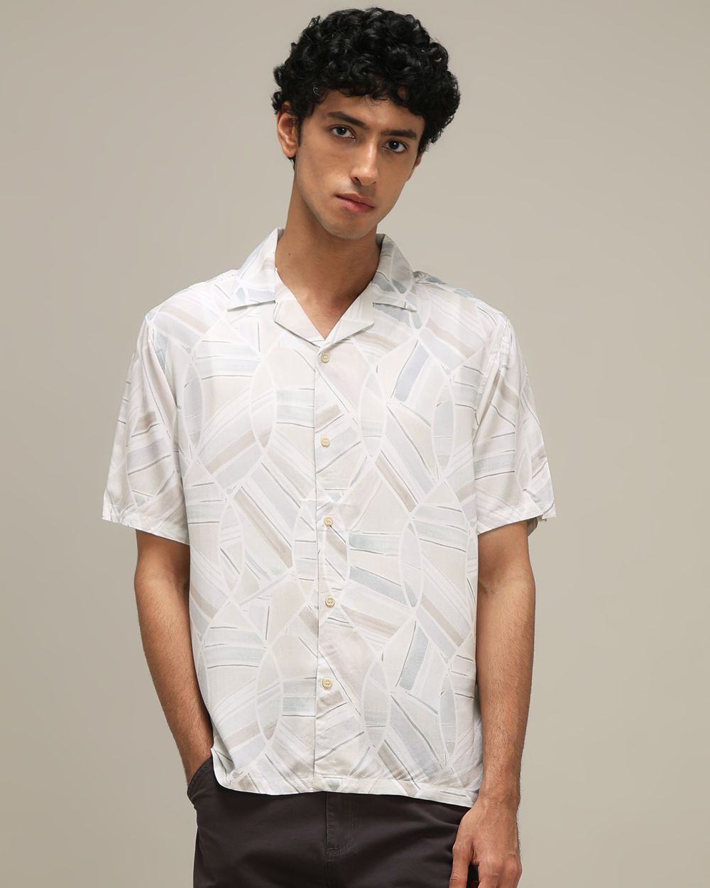 Tonal Print Loose Fit Casual Shirt