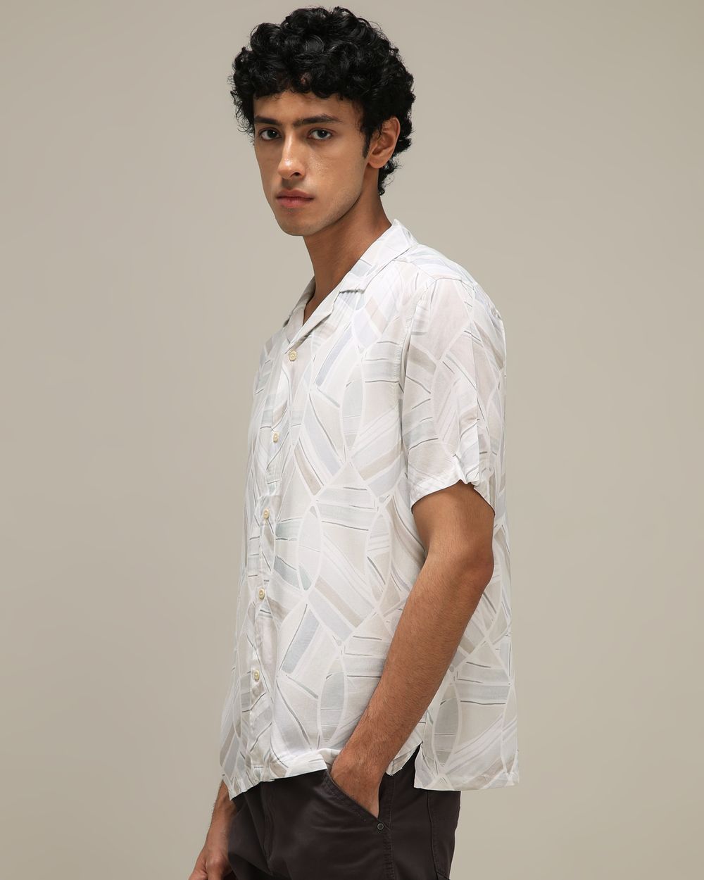 Tonal Print Loose Fit Casual Shirt