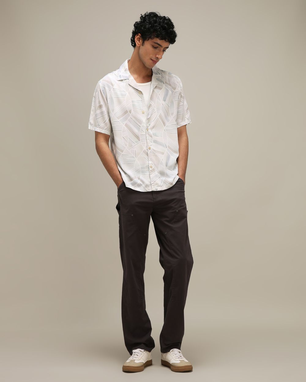 Tonal Print Loose Fit Casual Shirt