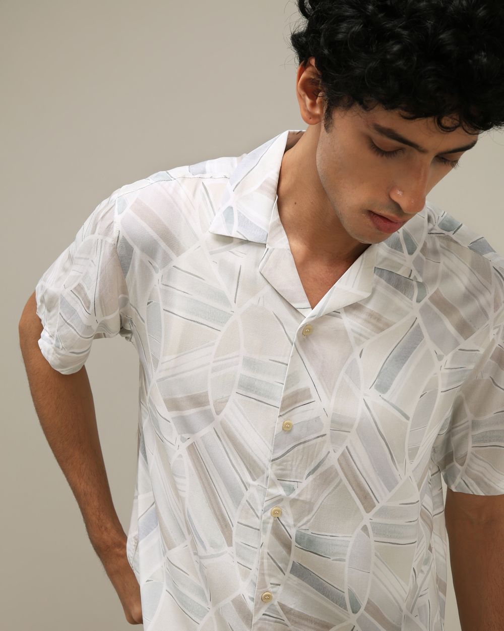 Tonal Print Loose Fit Casual Shirt
