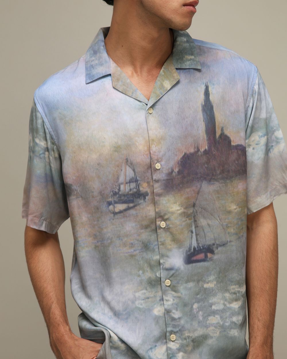 Grey Digital Print Loose Fit Casual Shirt