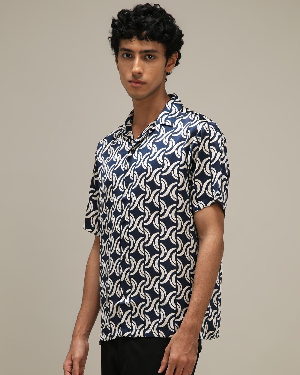 Navy Abstract Print Loose Fit Casual Shirt