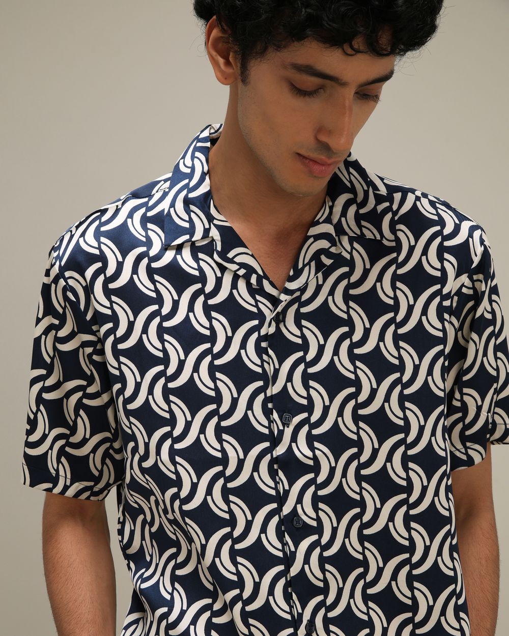 Navy Abstract Print Loose Fit Casual Shirt