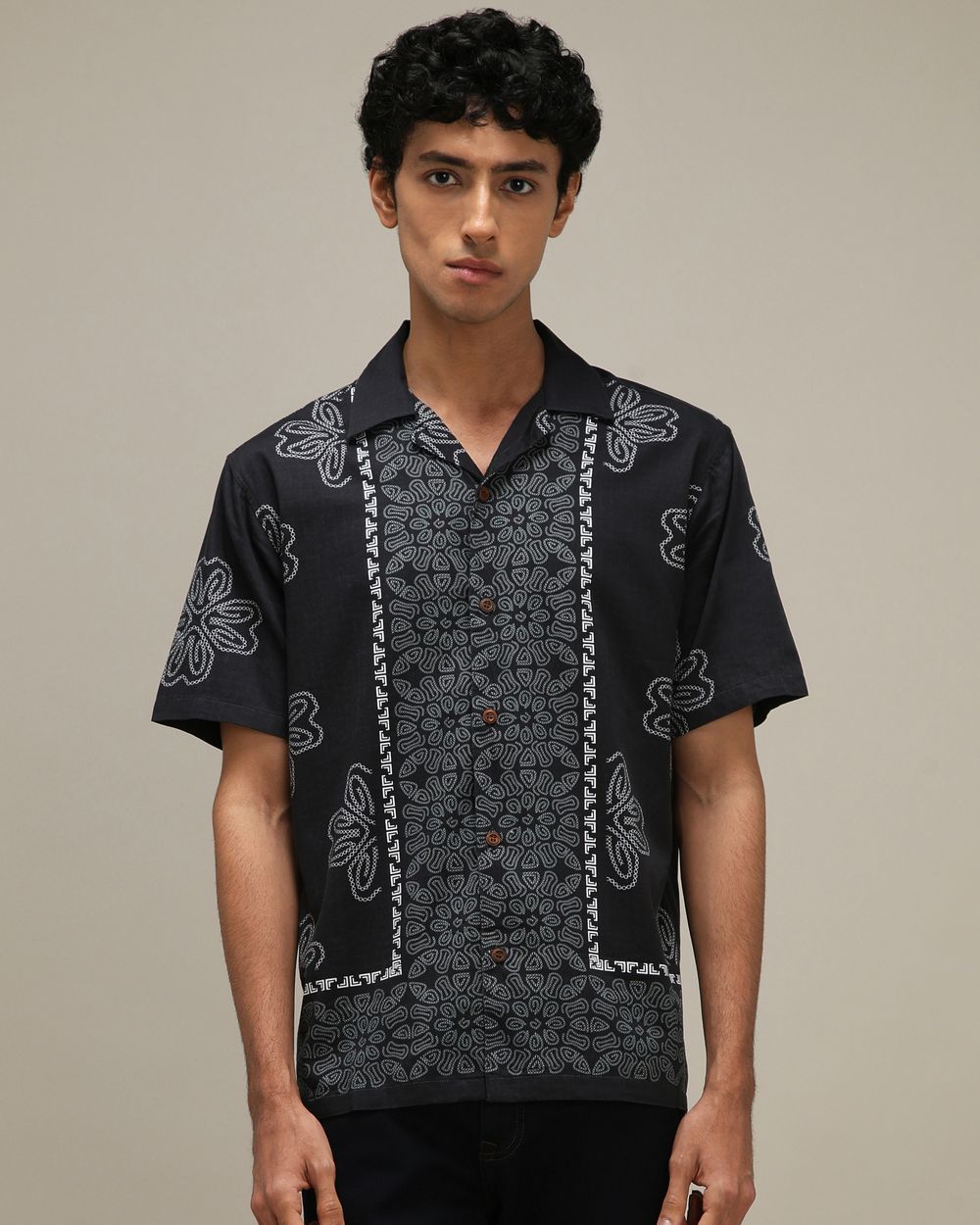 Charcoal Resort Print Loose Fit Casual Shirt