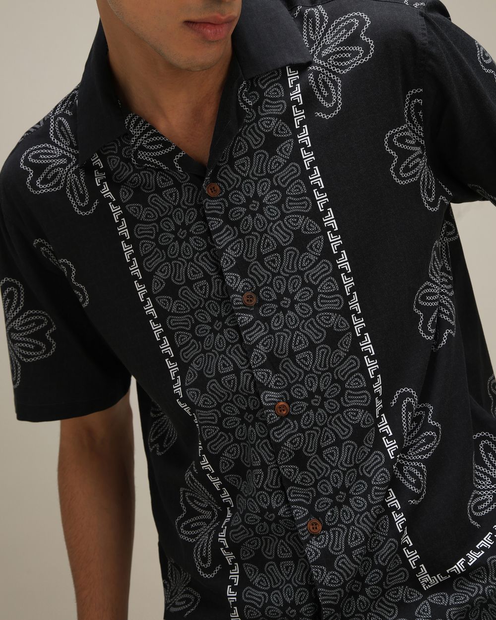 Charcoal Resort Print Loose Fit Casual Shirt