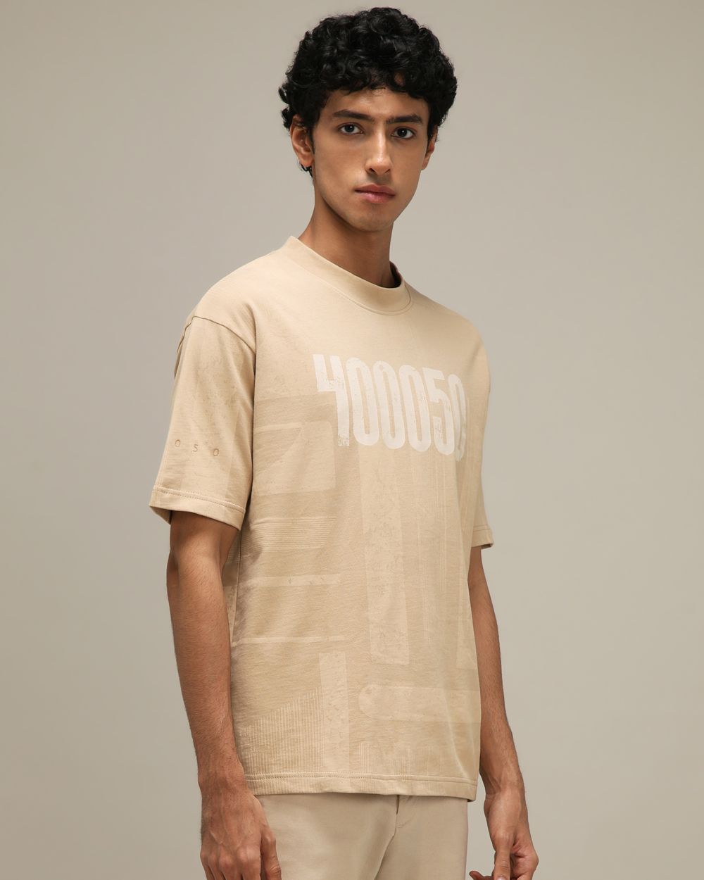 Beige Printed Oversized Tee