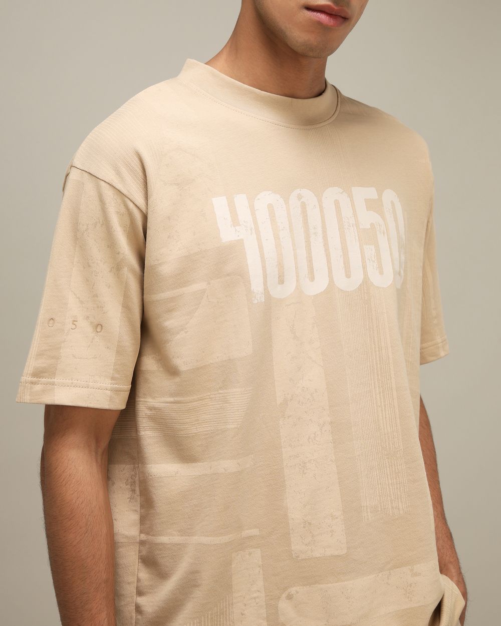Beige Printed Oversized Tee