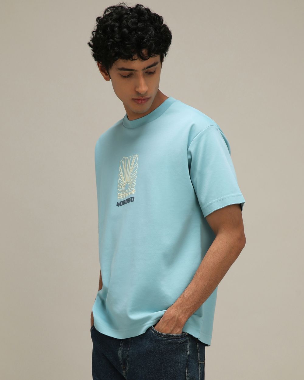 Teal Back Print Oversized Loose Fit Tee