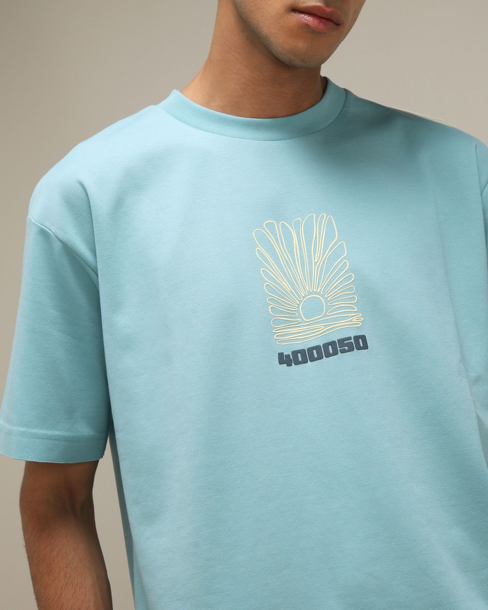 Teal Back Print Oversized Loose Fit Tee