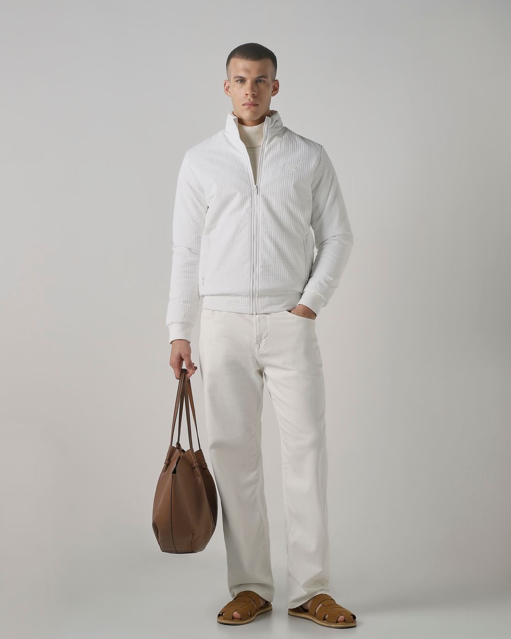 White Textured Puffer Slim Fit Jacket