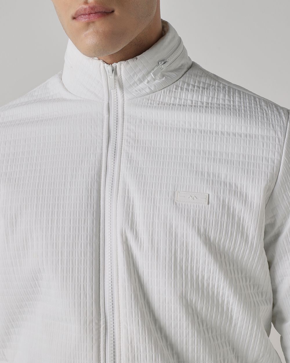 White Textured Puffer Slim Fit Jacket