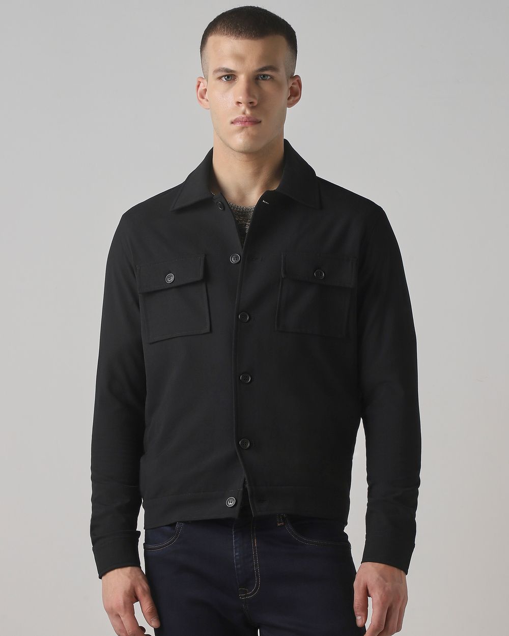 Black Patch Pocket Relaxed Fit Jacket
