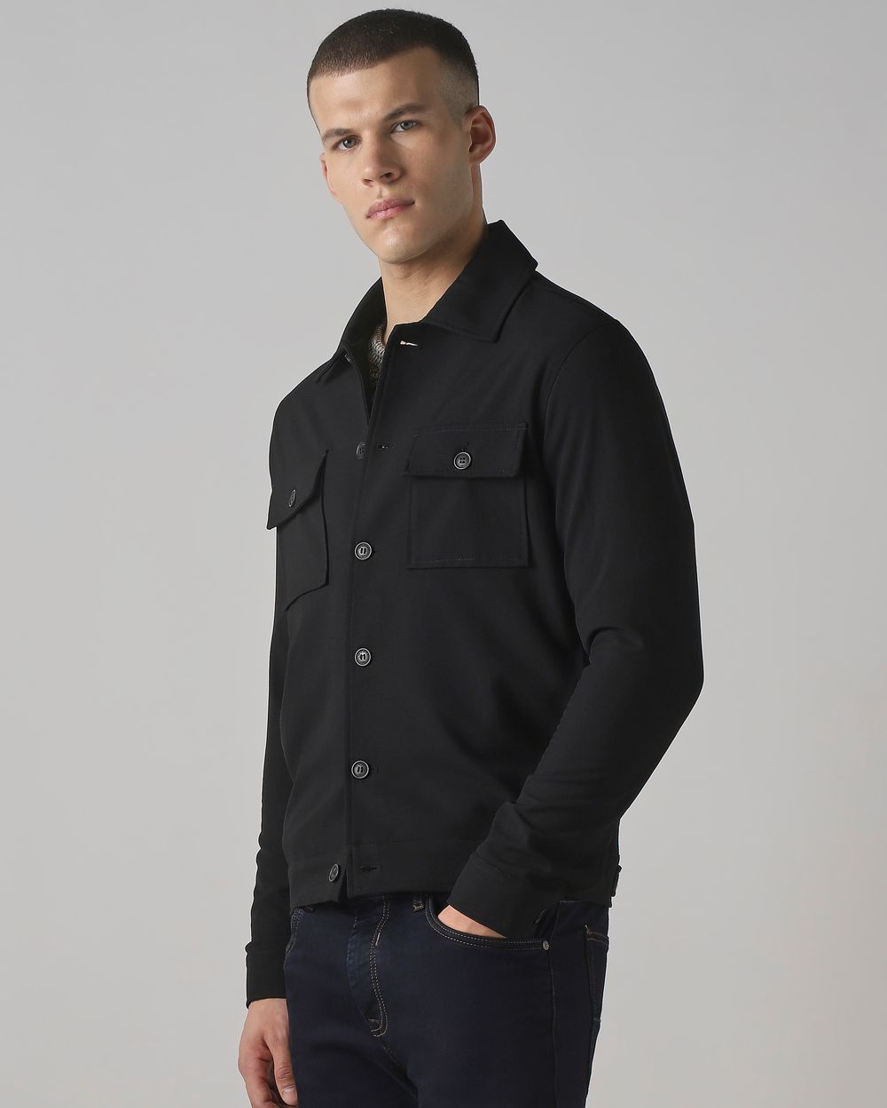 Black Patch Pocket Relaxed Fit Jacket