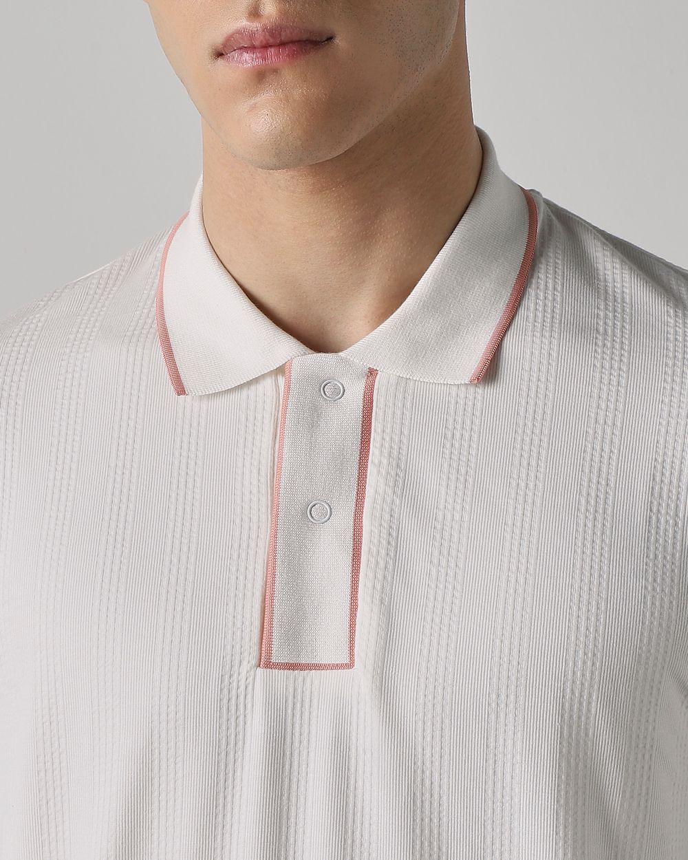 White Textured Plain Regular Fit T-Shirt