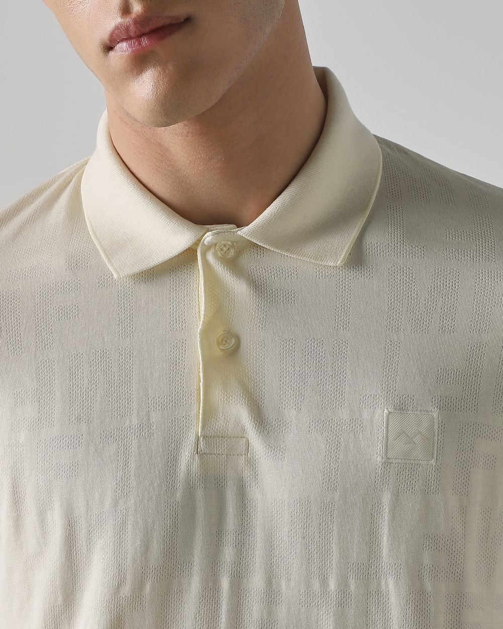 Light Yellow Textured Plain Slim Fit T-Shirt
