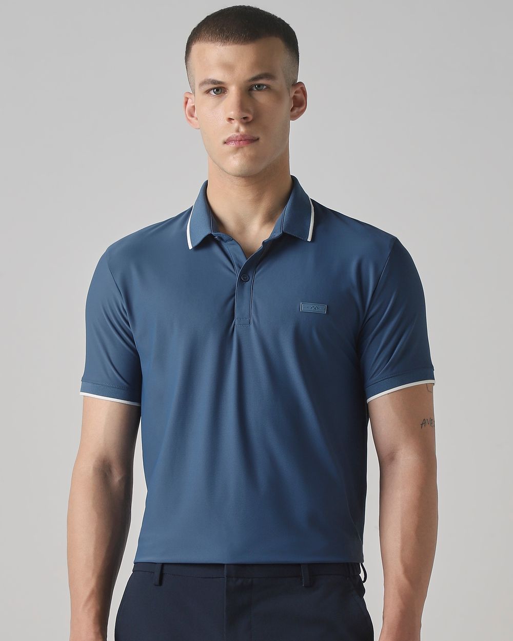 Blue Scuba Stretch Plain Slim Fit Polo