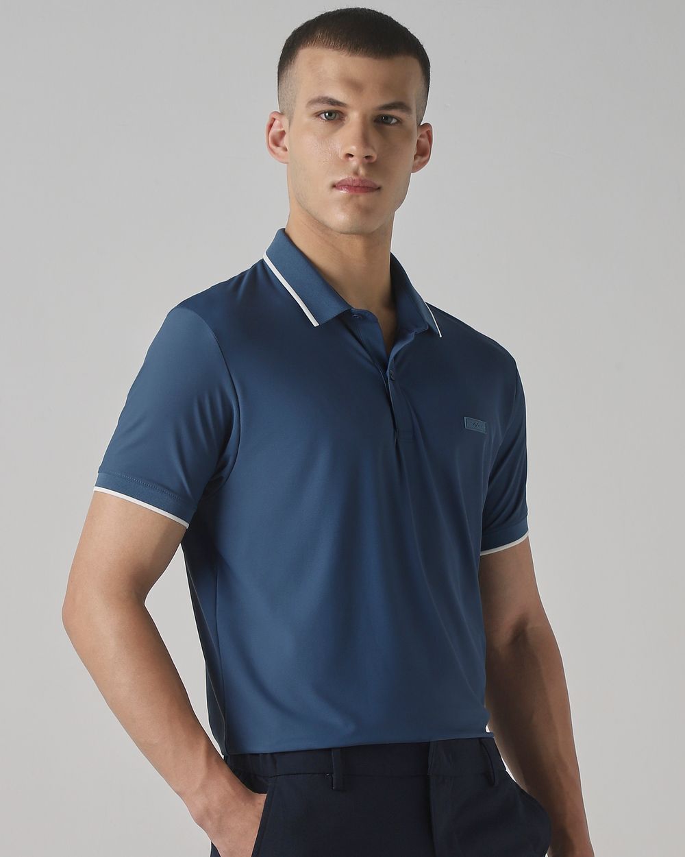 Blue Scuba Stretch Plain Slim Fit Polo