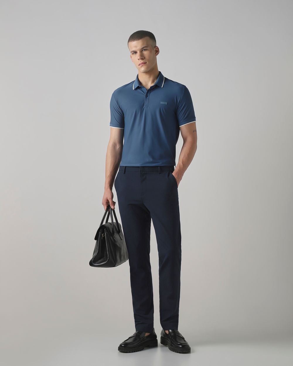 Blue Scuba Stretch Plain Slim Fit Polo