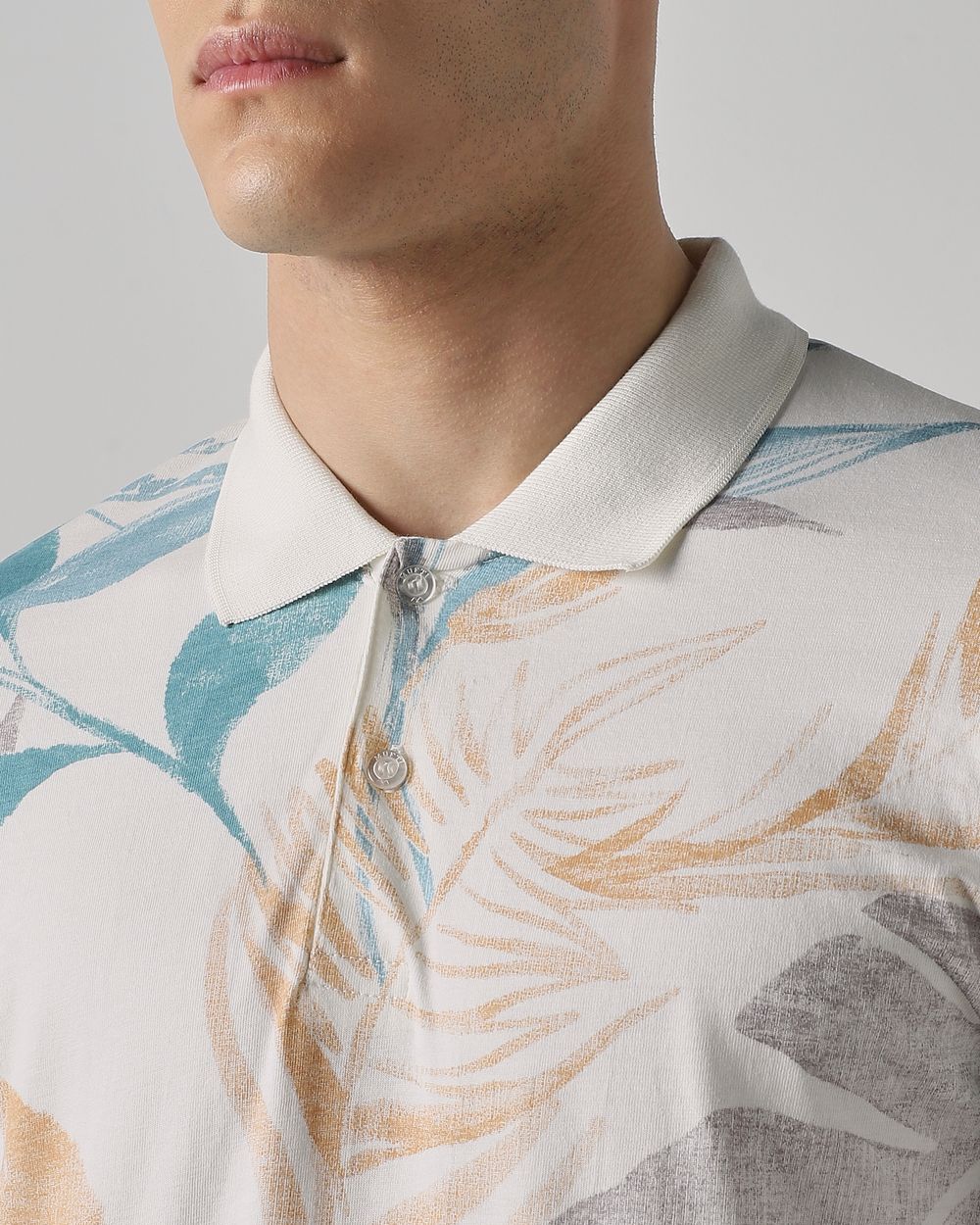 Off White Leaf Print Slim Fit T-Shirt