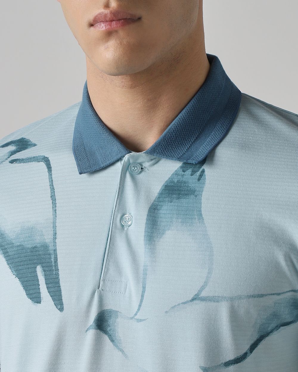 Light Blue Bird Print Slim Fit T-Shirt