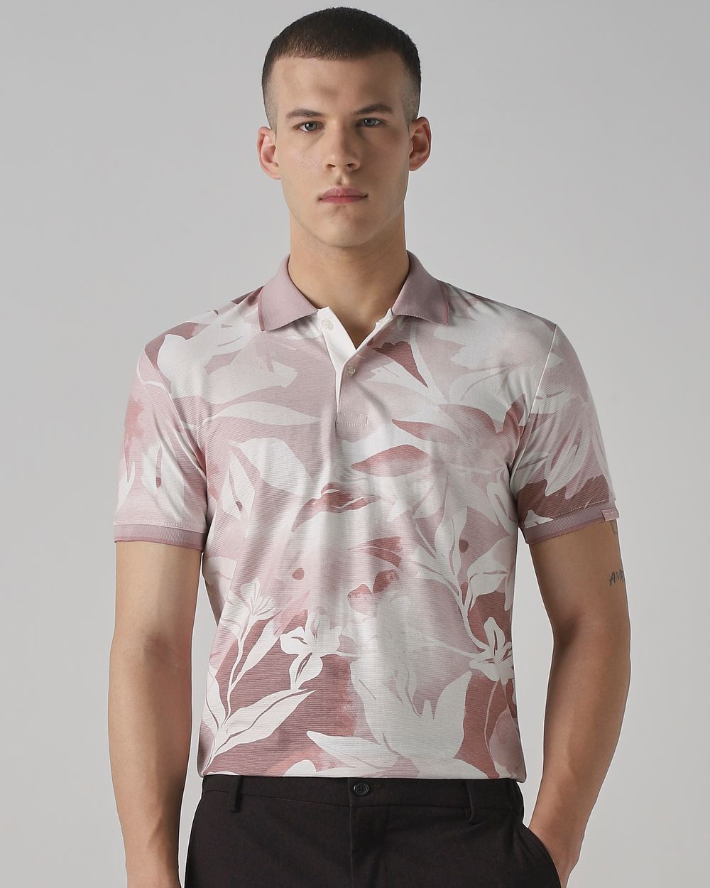 Pink Floral Print Slim Fit T-Shirt