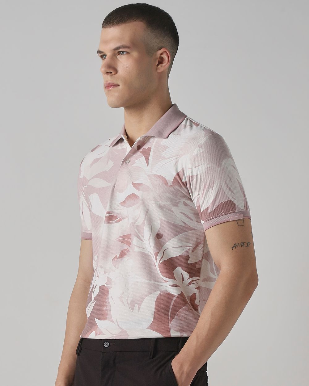 Pink Floral Print Slim Fit T-Shirt