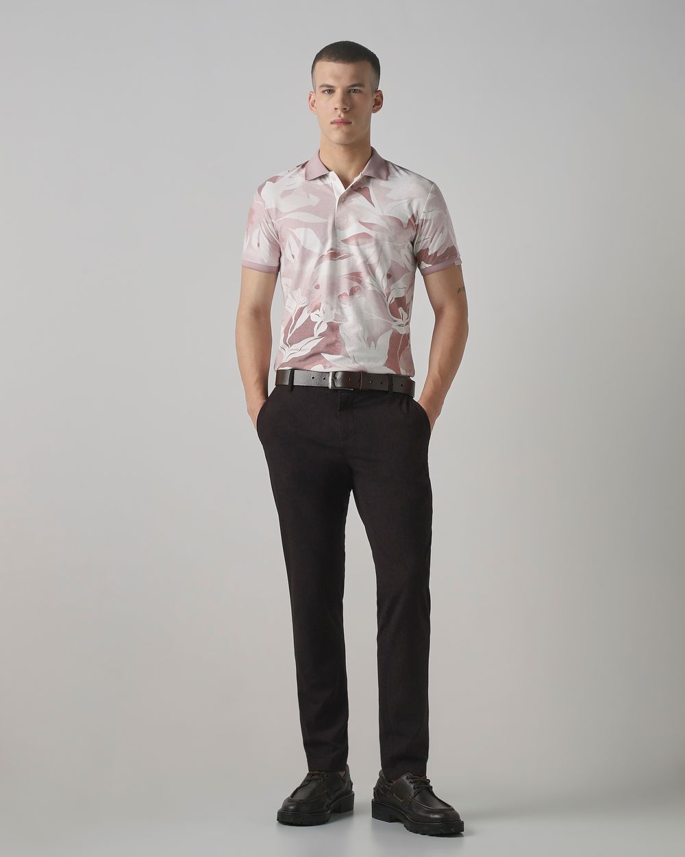 Pink Floral Print Slim Fit T-Shirt
