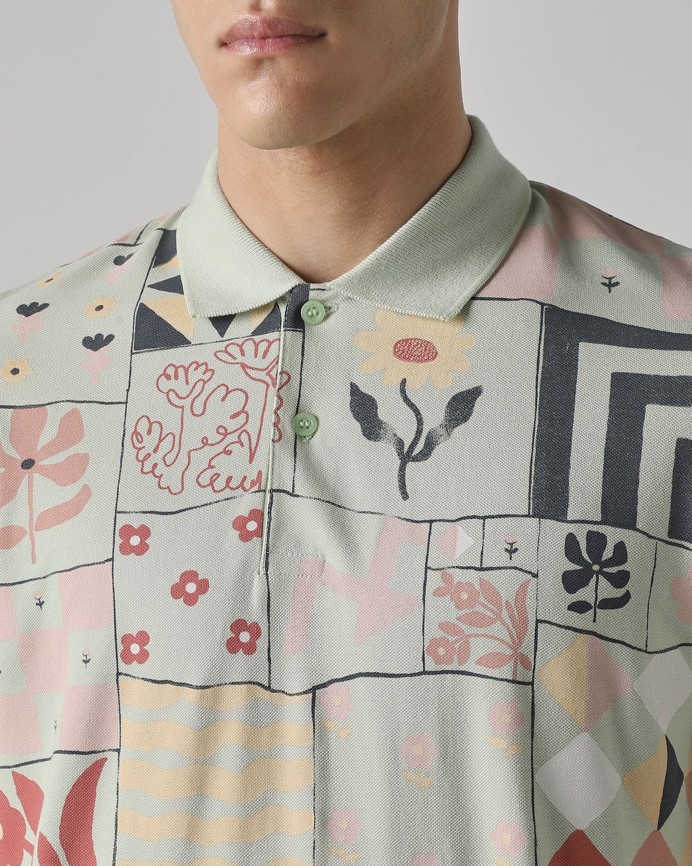 Green Abstract Print Regular Fit T-Shirt